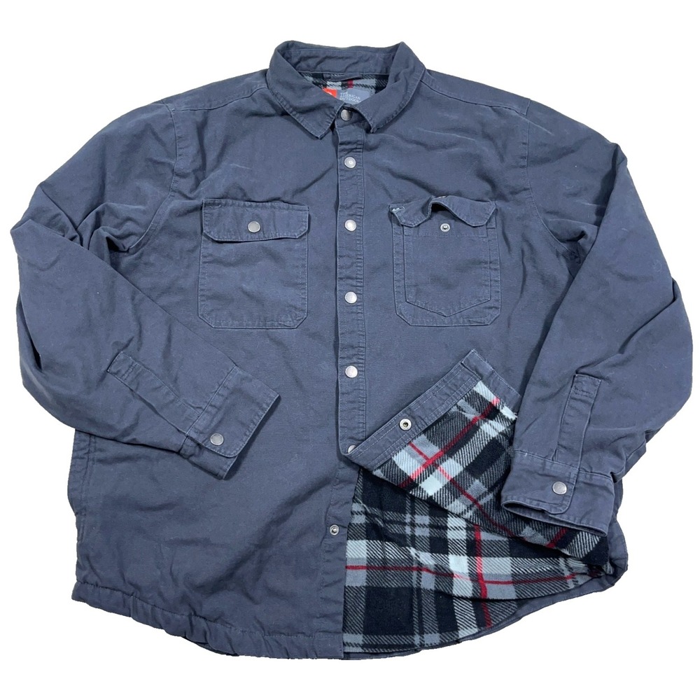 American Outdoorsman Jacket Men Large Gray Canvas Flannel Lined Shacket ‎ Snap